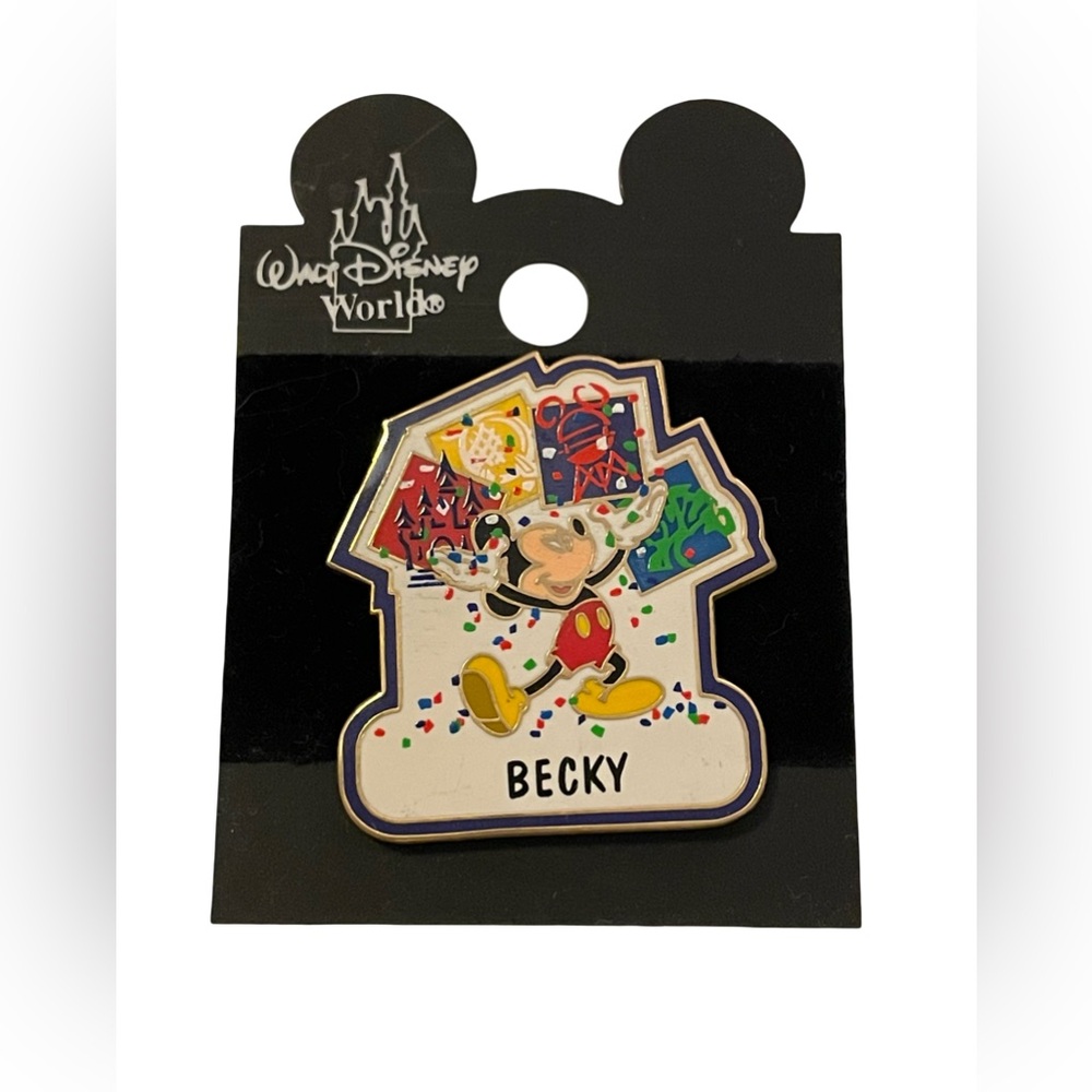 Disney Personalized 'BECKY’ Name Souvenir Lapel Pin w/Mickey Mouse NWT